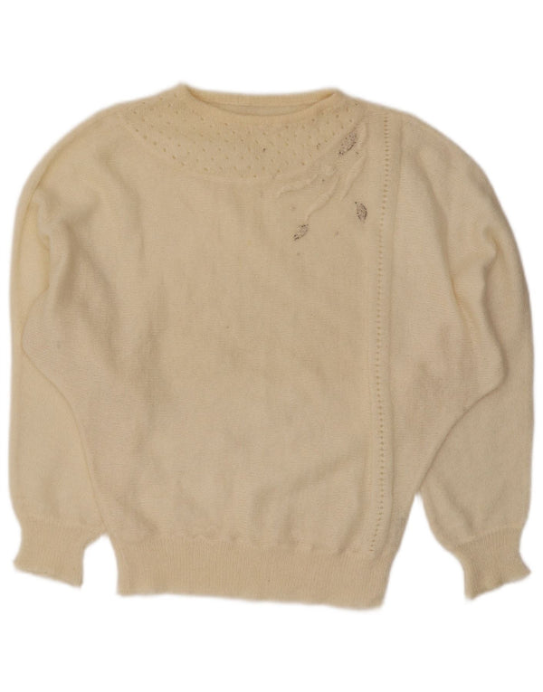 Vintage mujer barco cuello jumper suéter Reino Unido 14 grande de mohair blanco