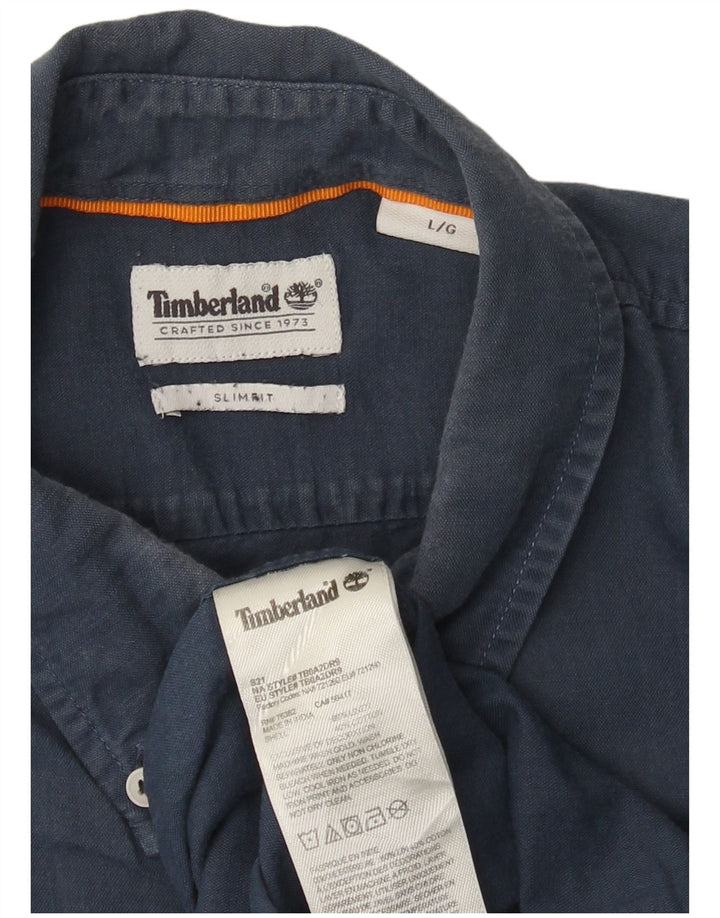 Camisa Timberland Hombre Slim Fit Grande Lino Azul Marino