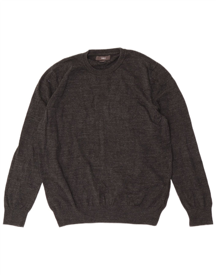 Marks & Spencer Jersey de cuello redondo para hombre de algodón moteado gris medio