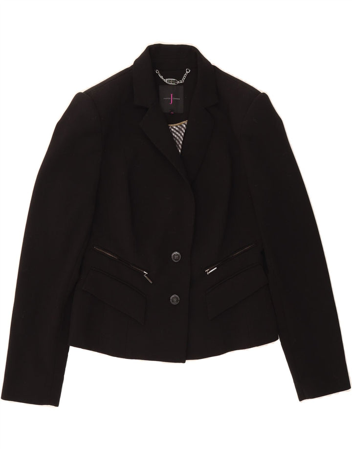 JASPER CONRAN Womens 2 Button Blazer Jacket UK 12 Medium Black Polyester Vintage Jasper Conran and Second-Hand Jasper Conran from Messina Hembry 