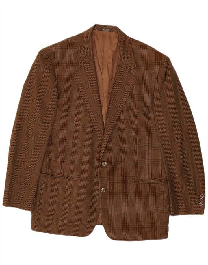 Trussardi Chaqueta tipo blazer de 2 botones para hombre IT 52 XL Pata de gallo marrón