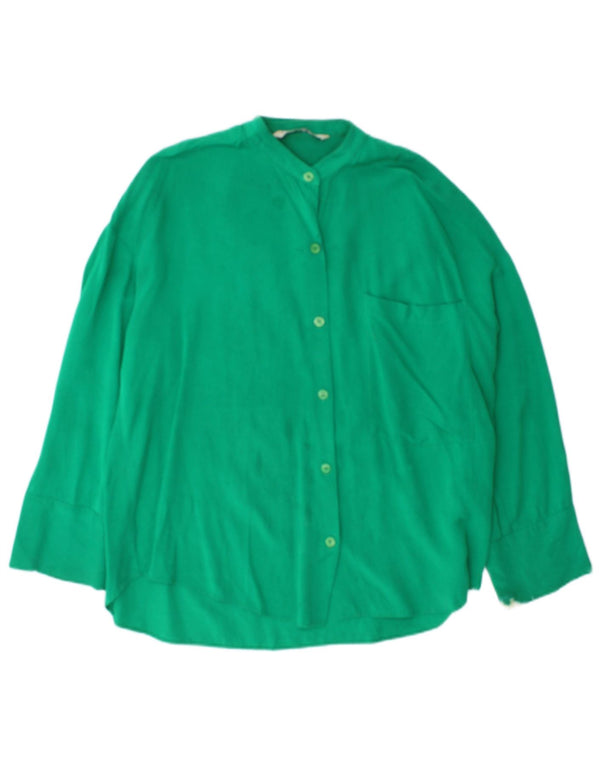 Zara Mujer Blusa Camisera Extragrande UK 10 Small Viscosa Verde