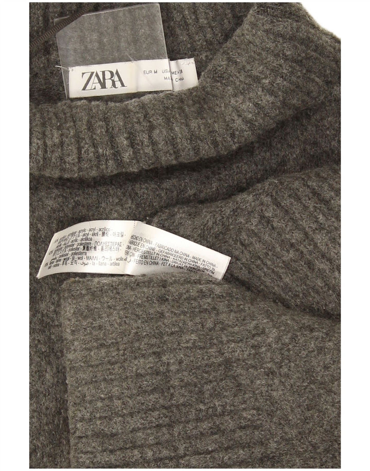 Zara Jersey oversize con cuello vuelto para mujer, talla 44, color gris medio moteado