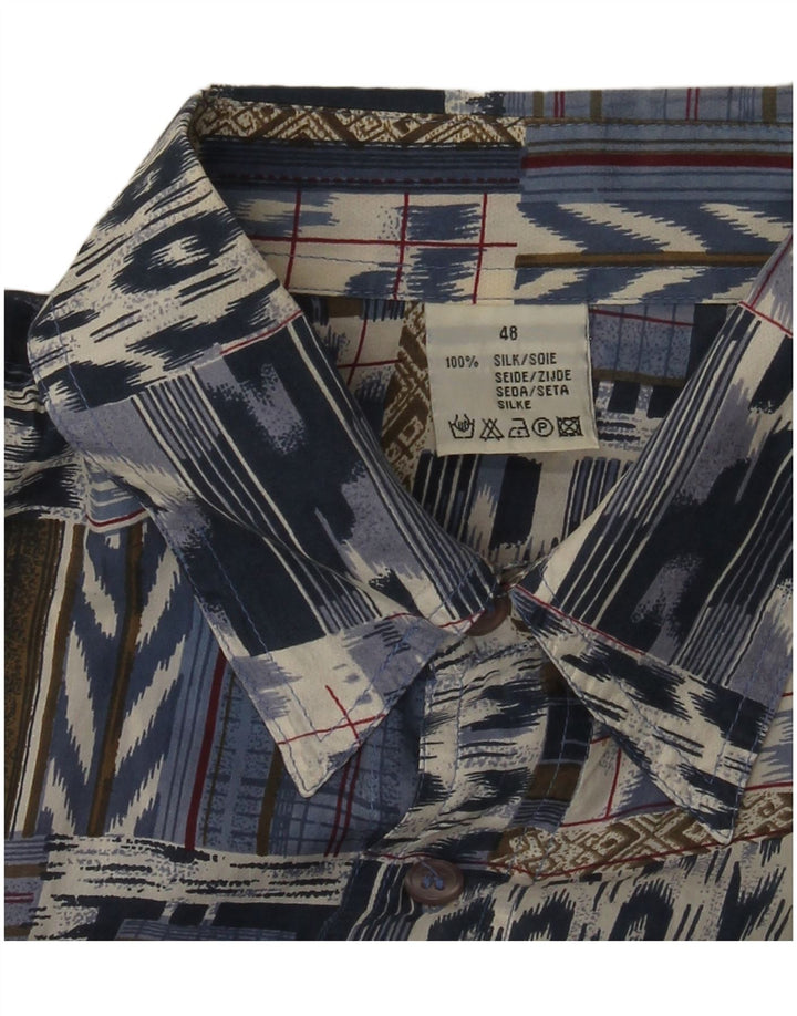 Camisa vintage de manga corta para hombre IT 48 Seda patchwork azul medio