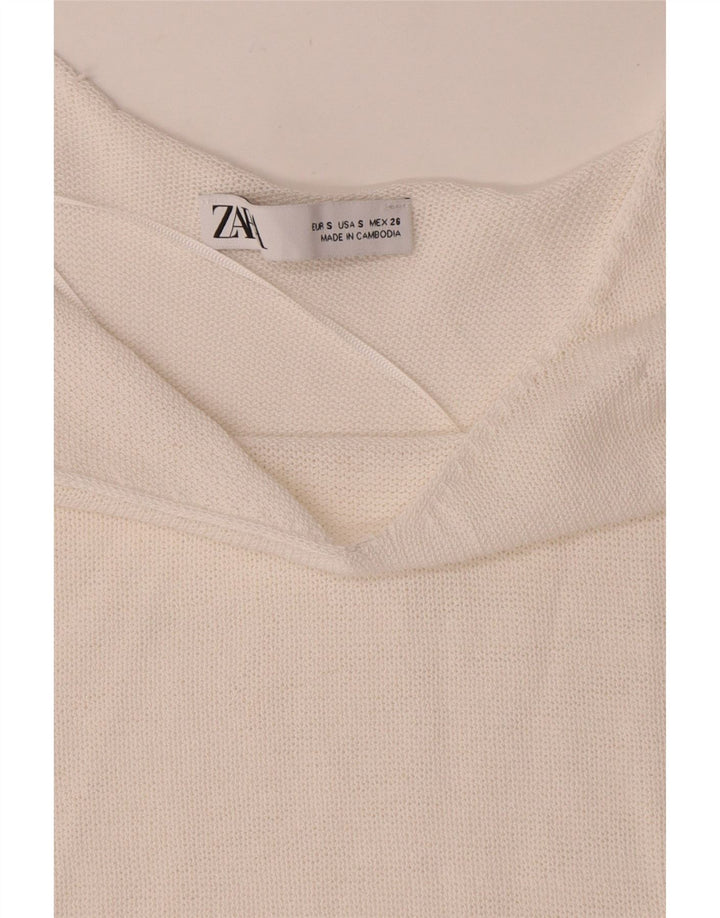 Zara Mujer Crop Knit Cami Top UK 8 Small Viscosa Blanca