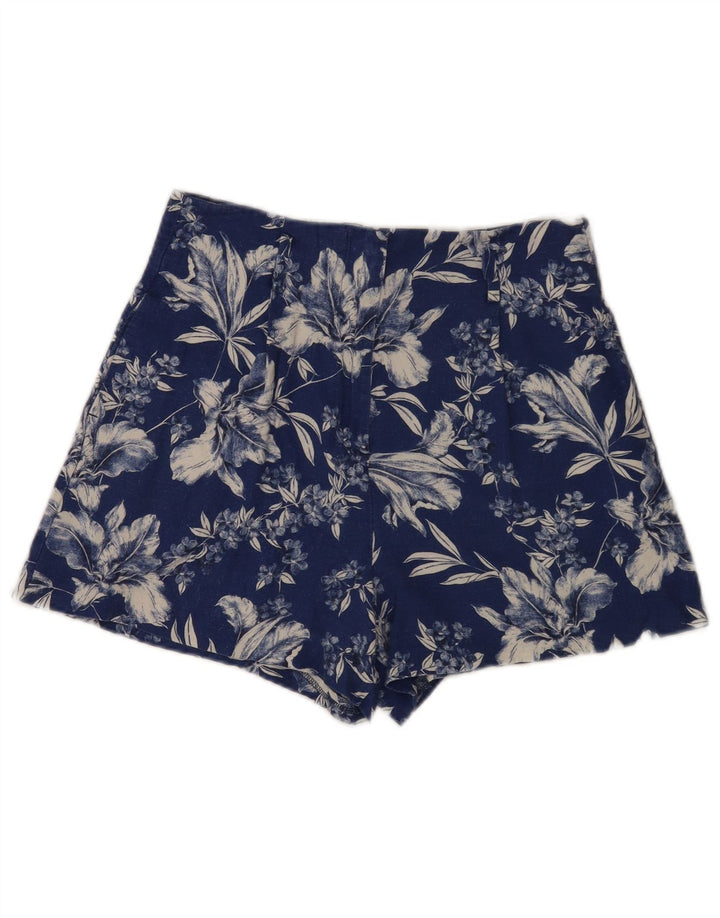 Zara Mujer Pantalones Calientes De Tiro Alto Medio W28 Azul Floral