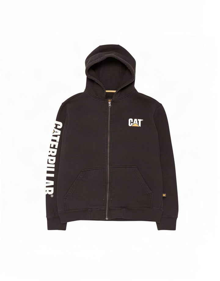 CAT - Sudadera con capucha y cremallera para hombre, talla grande, algodón negro
