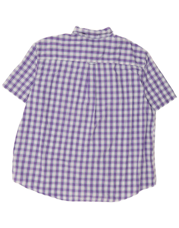 Chaps Camisa de manga corta grande y alta para hombre, talla 3XL, algodón a cuadros morado