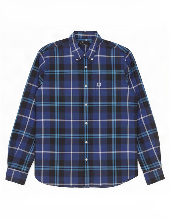 Camisa Fred Perry Hombre Grande A Cuadros Azules De Algodón