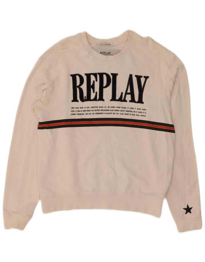 Replay Sudadera gráfica para mujer Jumper UK 44 Algodón blanco mediano