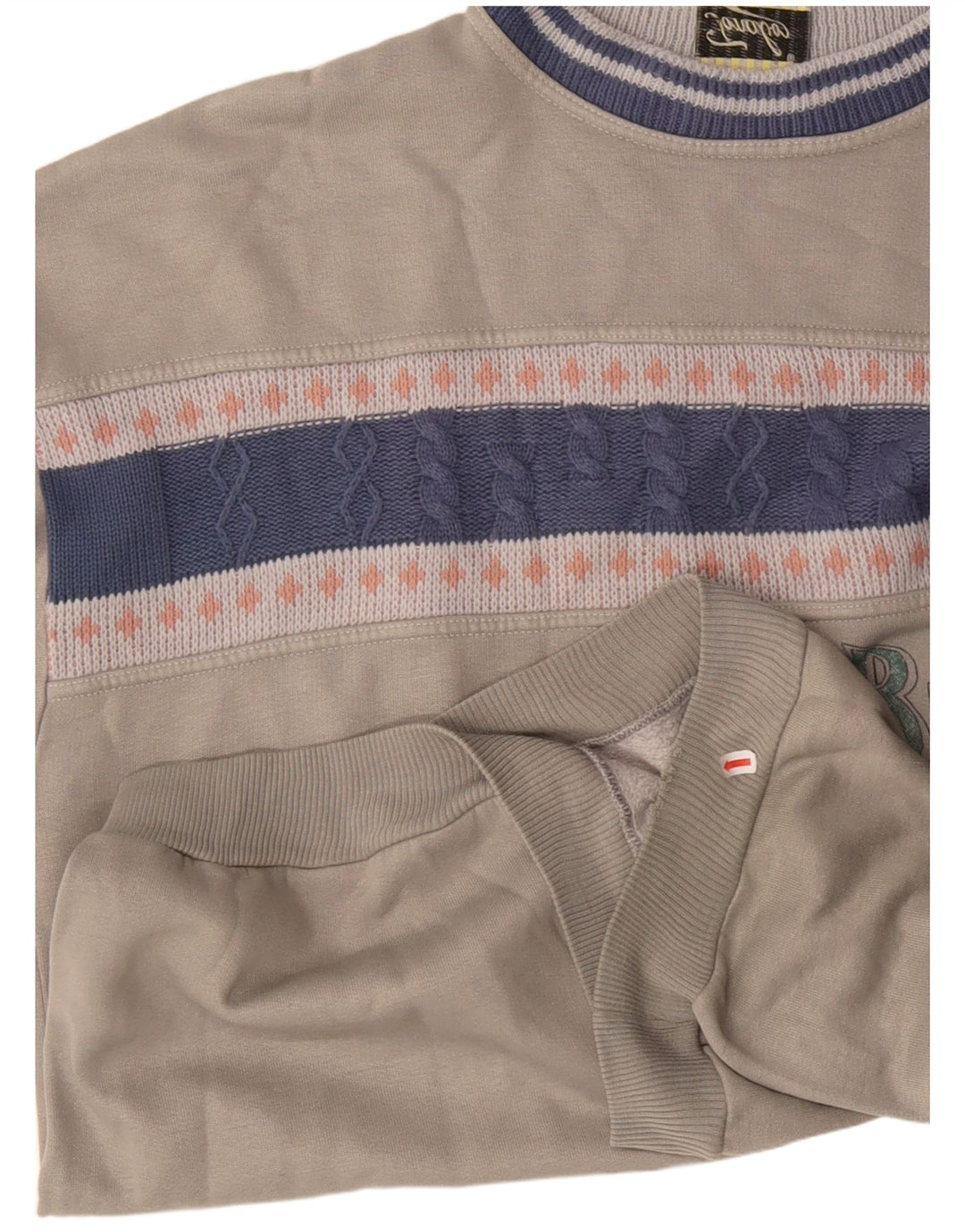 Vintage hombres sudadera gráfica jumper XL gris colorblock acrílico