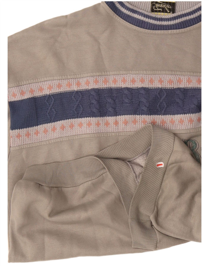Vintage hombres sudadera gráfica jumper XL gris colorblock acrílico