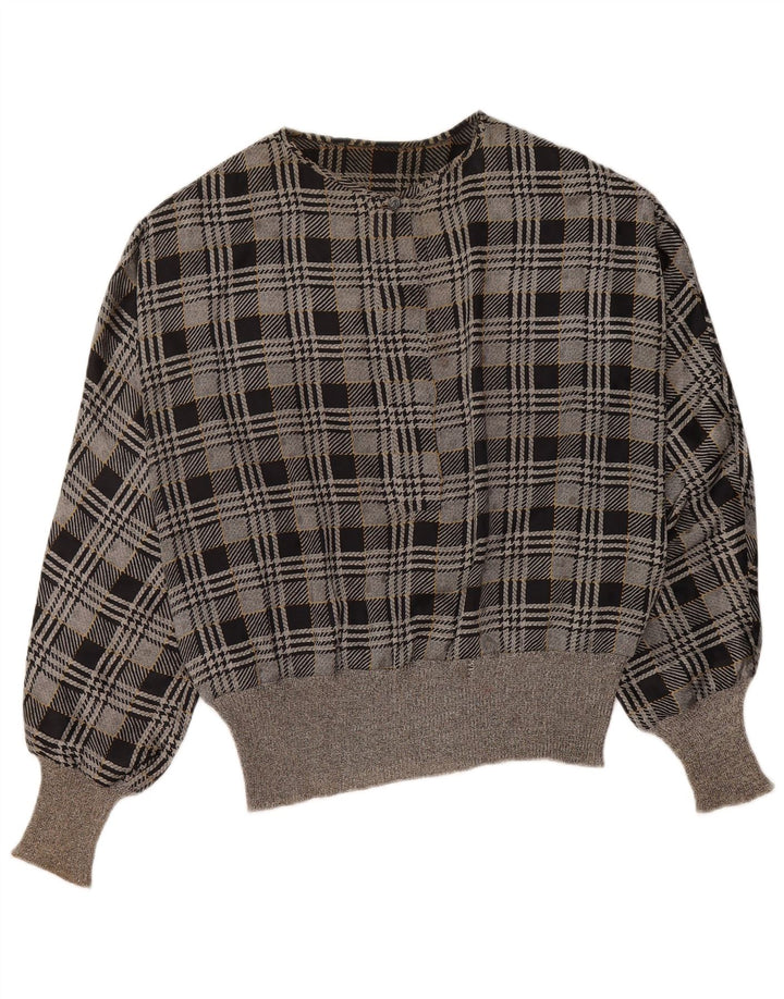 VINTAGE Womens Oversized Long Sleeve Blouse Top UK 18 XL Grey Check