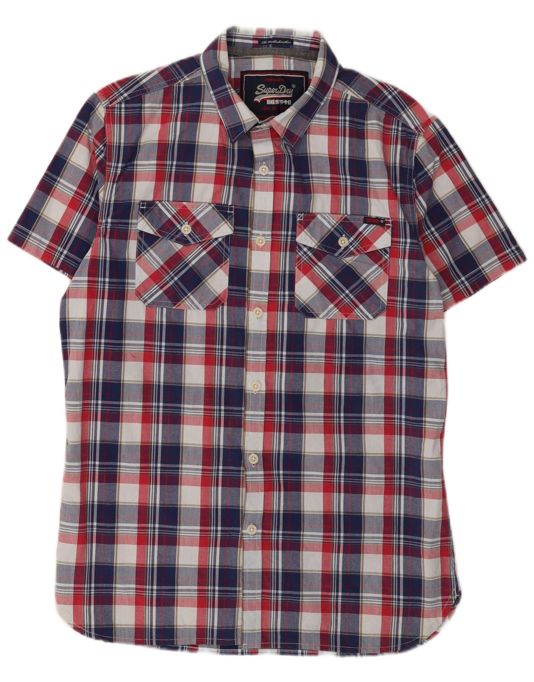 SUPERDRY Camisa de manga corta para hombre de algodón con cuadros multicolores grandes