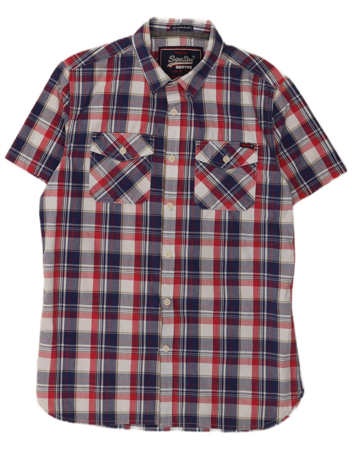 SUPERDRY Camisa de manga corta para hombre de algodón con cuadros multicolores grandes