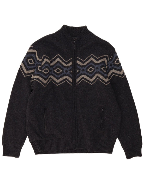 Atlas For Men Suéter tipo cárdigan con cremallera completa para hombre 3XL Lana geométrica gris