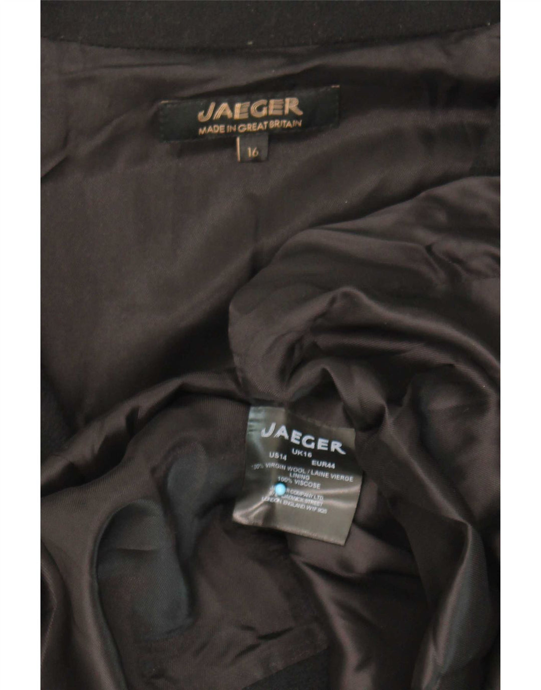 Jaeger Abrigo abierto para mujer UK 46 Grande Lana negra