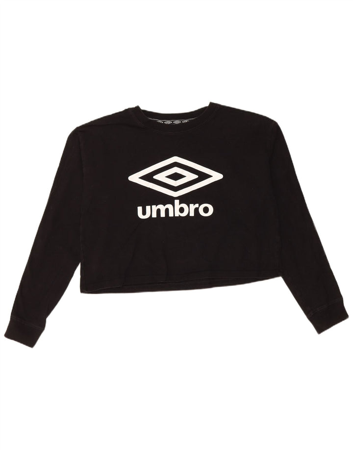 Umbro Mujer Crop Oversize Graphic Top Manga Larga UK 10 Small Negro