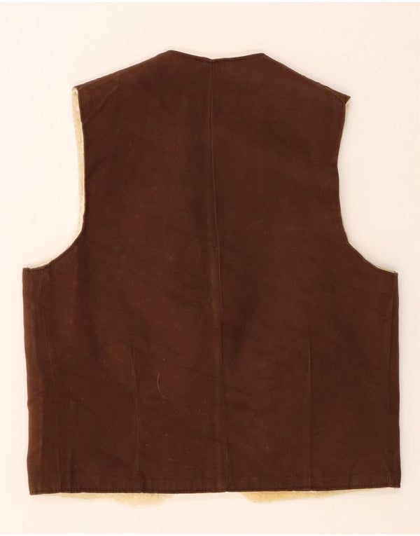 Vintage Mens Shearling Gilet UK 38 Medium Brown