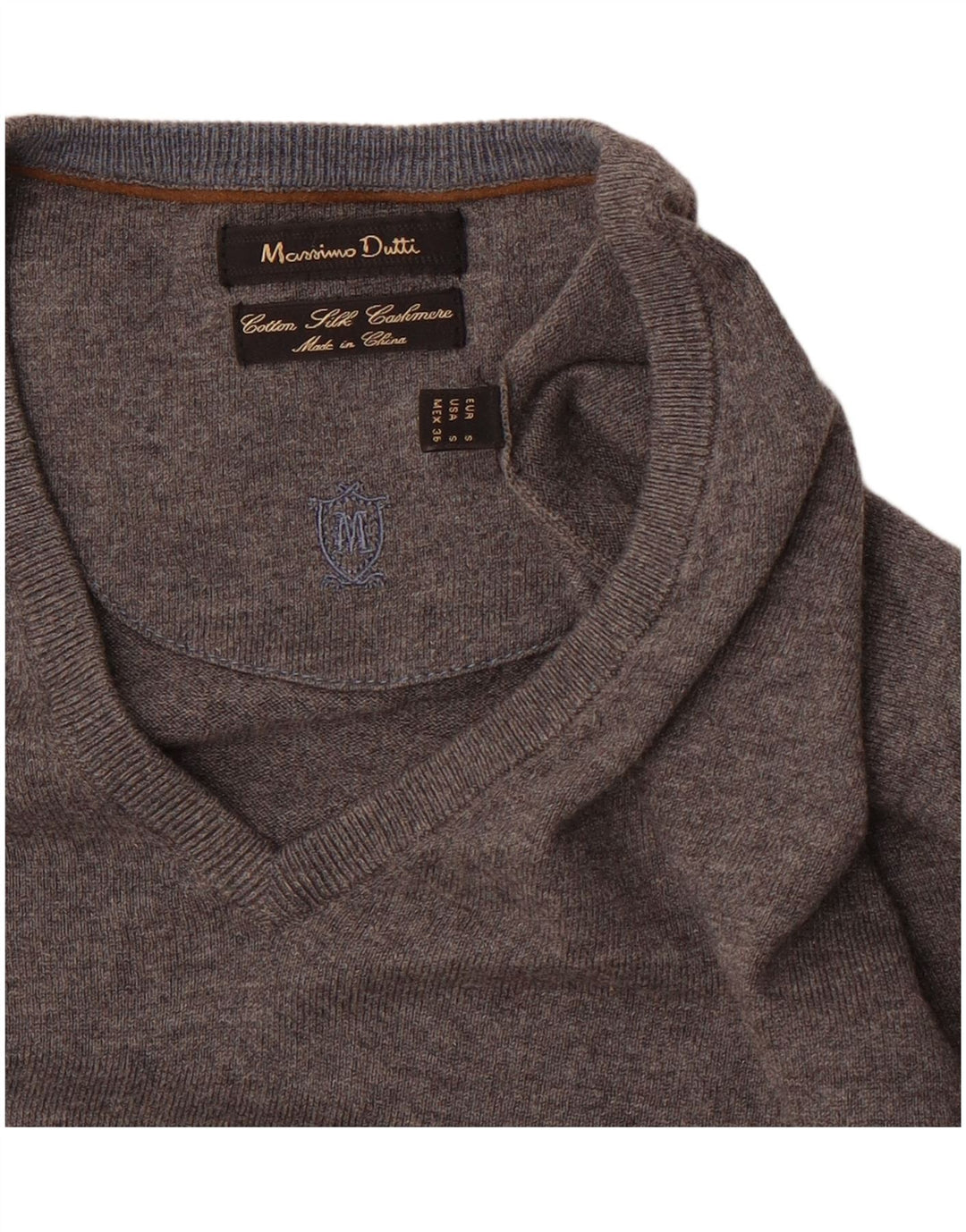 Massimo Dutti Jersey Cuello Pico Hombre Small Gris Algodón