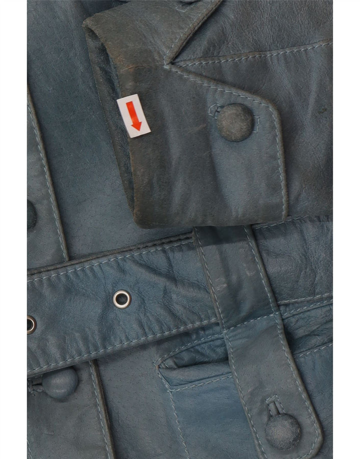 VINTAGE Chaqueta de cuero para mujer Reino Unido 12 Azul medio