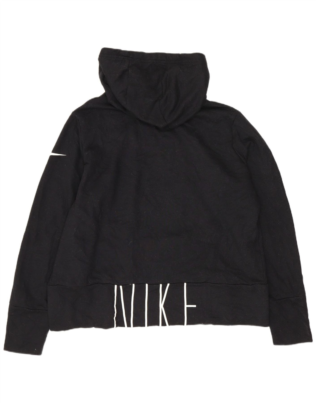 Nike - Sudadera con capucha para mujer, diseño gráfico de gran tamaño, talla 40, XL, poliéster negro