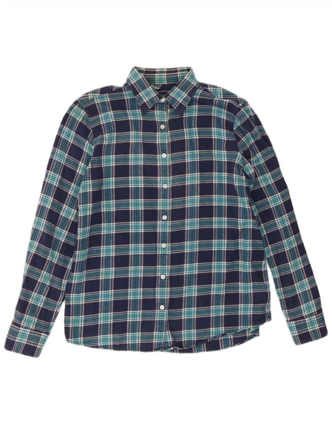 Camisa de franela para mujer Lands End UK 44 Algodón a cuadros azul marino mediano