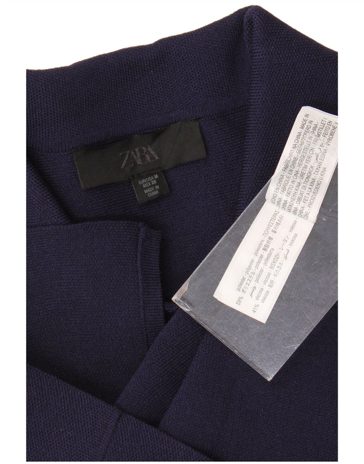 ZARA Blusa Camisa Manga Corta Mujer UK 40 Mediano Azul Marino Poliéster