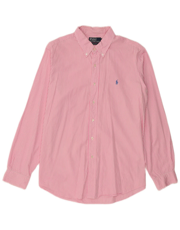 POLO RALPH LAUREN Camisa personalizada para hombre XL Algodón a rayas rosa