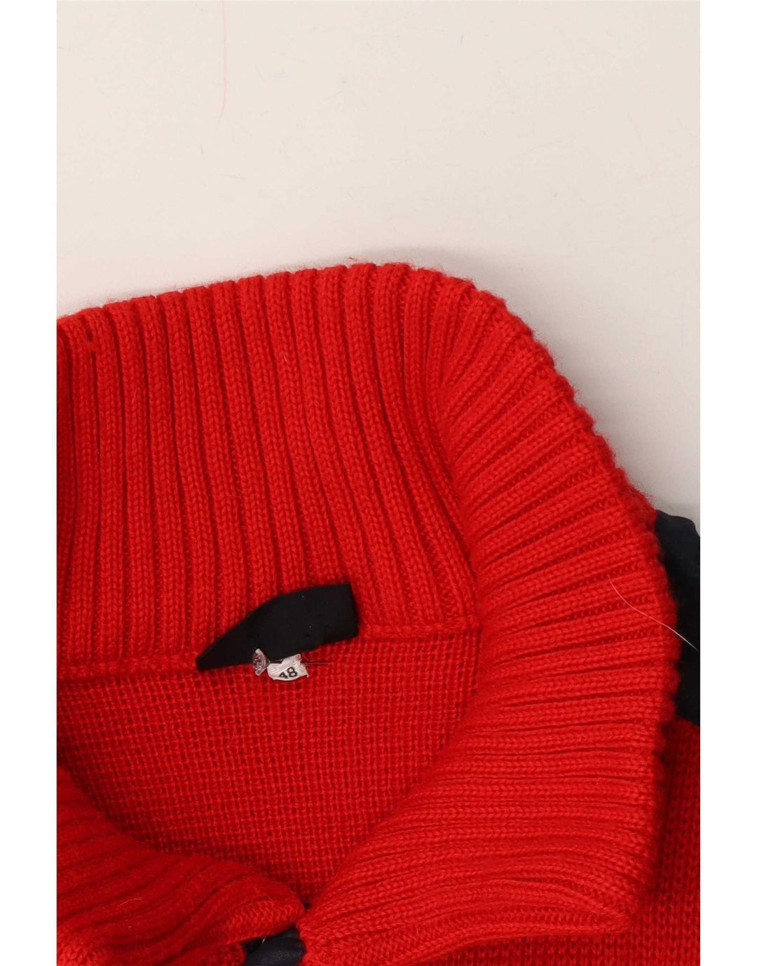 Vintage hombres botón cuello jersey suéter IT 48 medio rojo colorblock