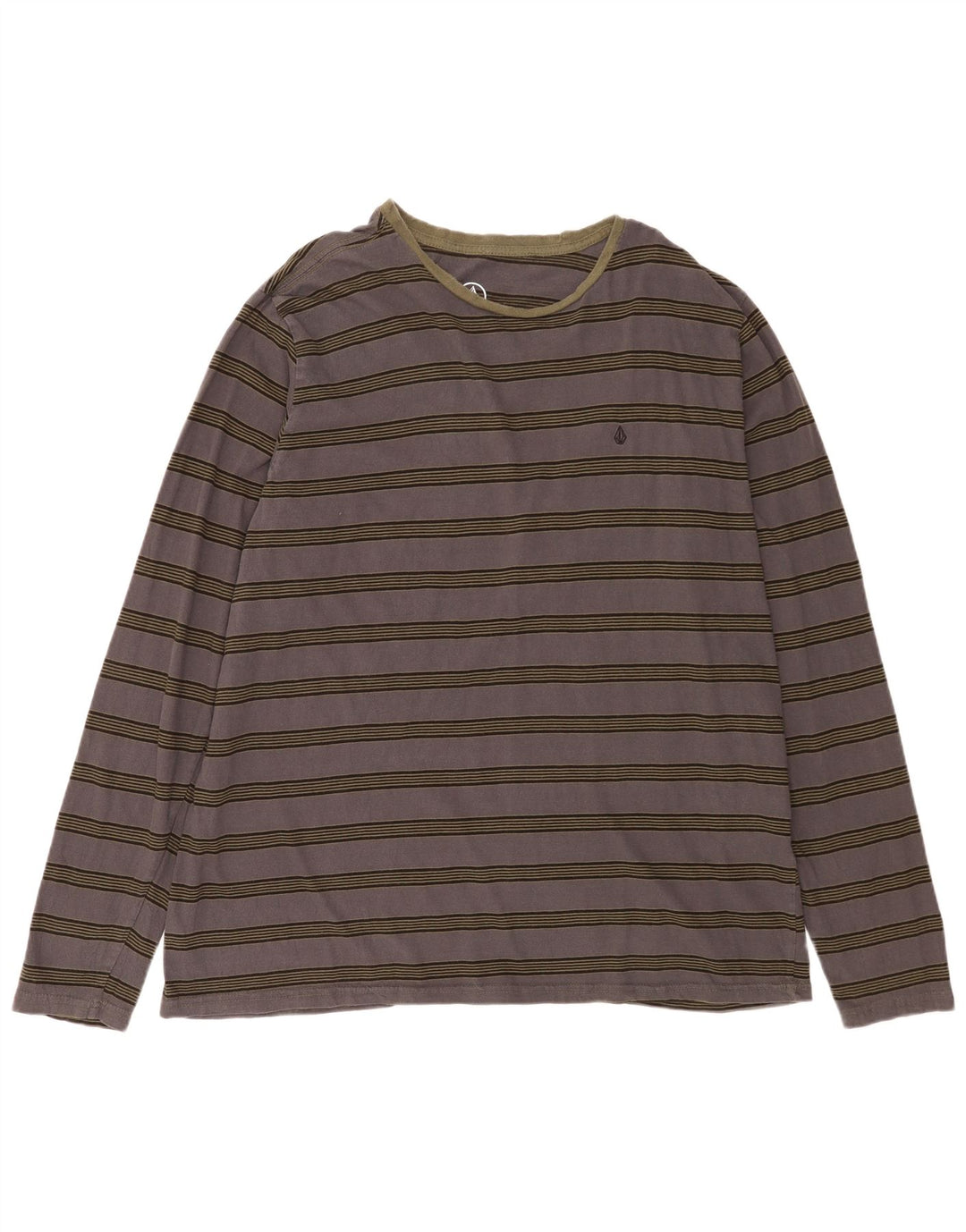 Volcom - Camiseta de manga larga para hombre, talla 2XL, algodón a rayas gris