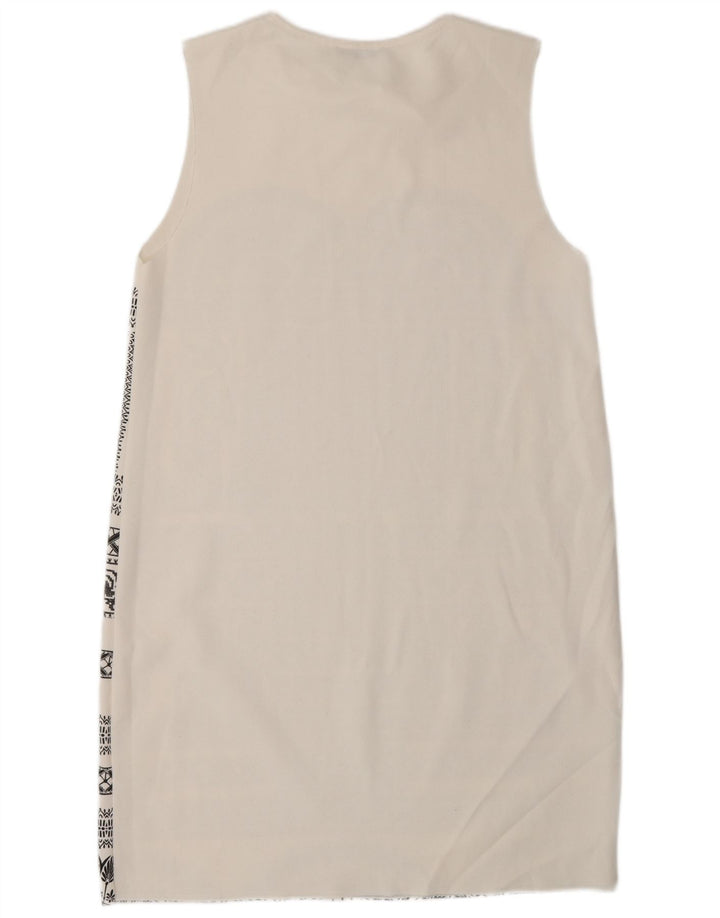 Zara Vestido Recto Sin Mangas para Mujer UK 40 Medio Blanco Geométrico