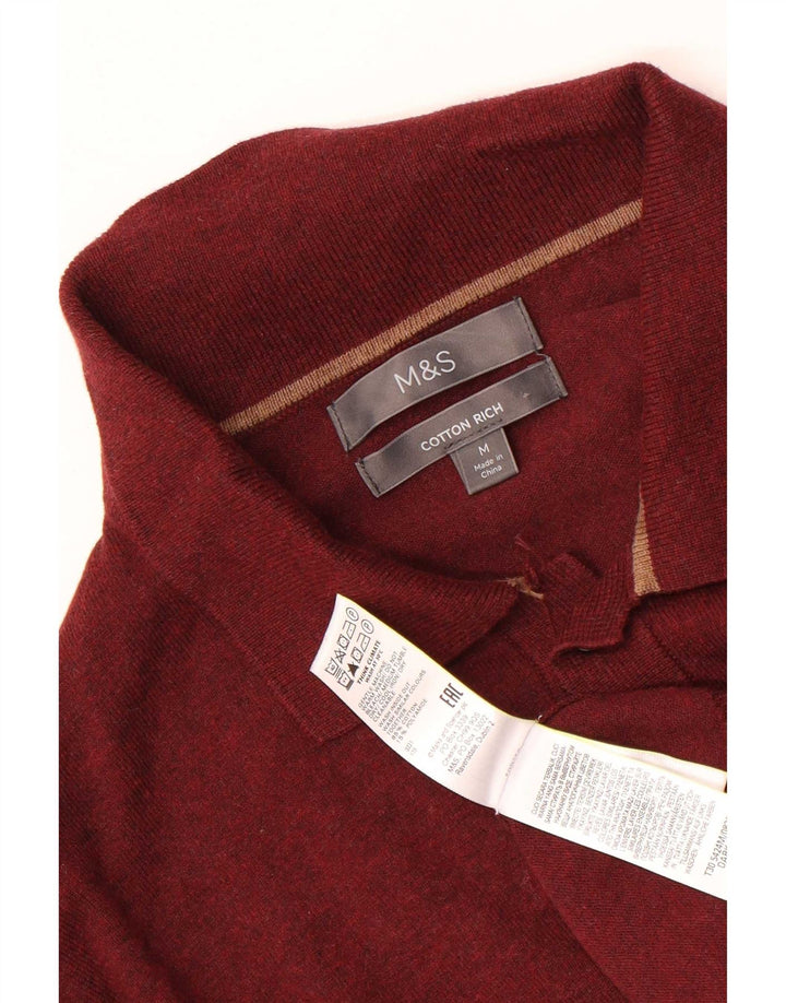 Marks & Spencer Jersey tipo polo para hombre con cuello tipo polo de algodón granate medio