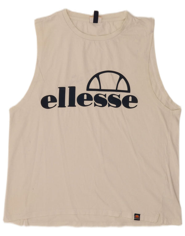 Ellesse Hombre Gráfico Chaleco Top Grande Algodón Blanco