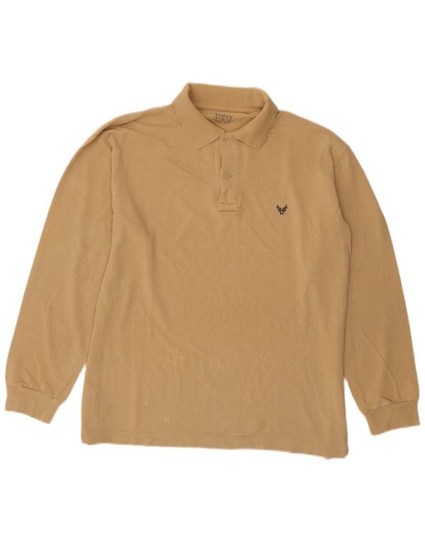 Avirex Polo de manga larga para hombre, tamaño grande, algodón beige