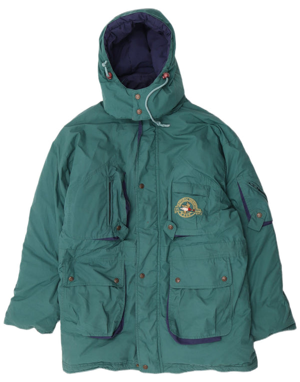 Vintage hombres con capucha Parka chaqueta Reino Unido 40 poliéster verde grande