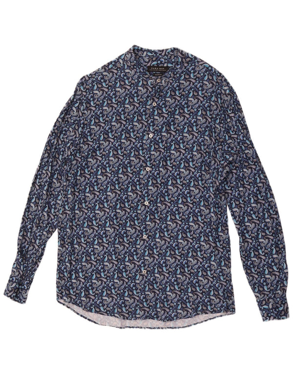 Zara Hombre Camisa Relaxed Fit XL Viscosa Paisley Azul