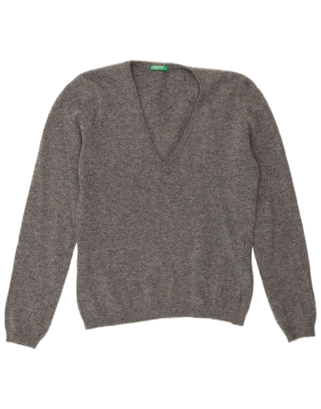 Benetton Jersey Con Cuello En V Para Mujer UK 42 Lana Gris Medio