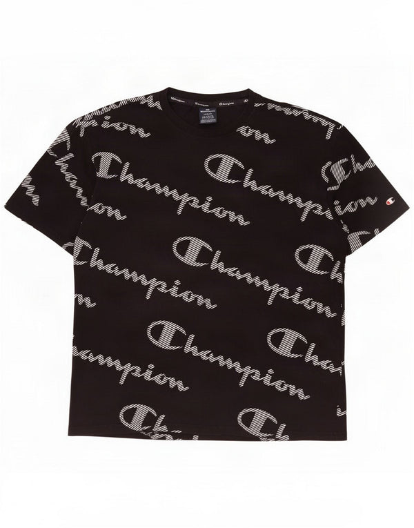Champion Mens Graphic T-Shirt Top Large Black Cotton
