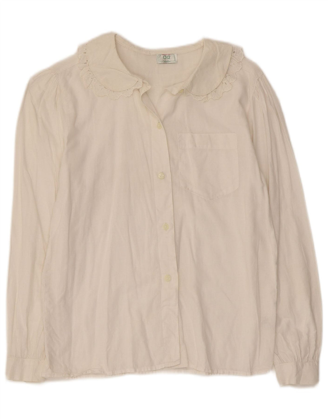 Benetton Blusa Camisera Mujer ES 8 Pequeño Algodón Blanco Roto