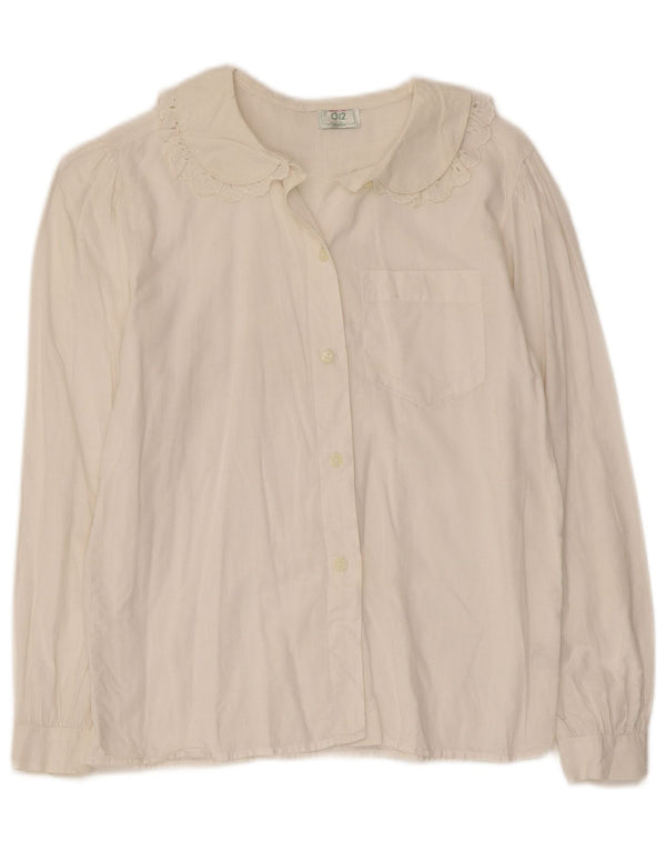 Benetton Blusa Camisera Mujer ES 8 Pequeño Algodón Blanco Roto