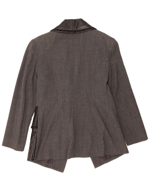 Vintage mujer 1 botón Blazer chaqueta IT 46 lana geométrica gris grande
