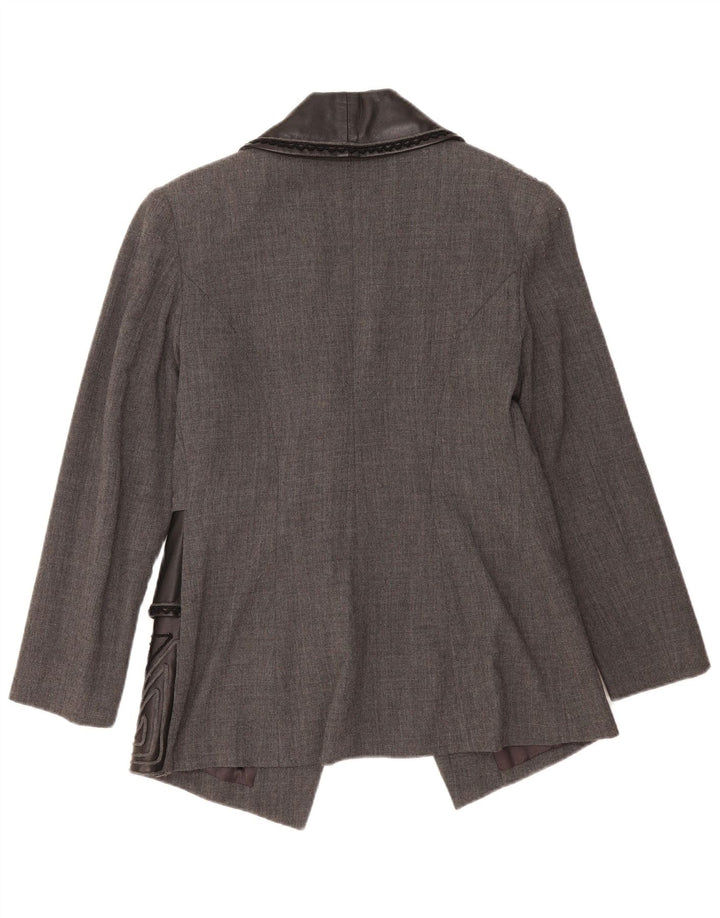 Vintage mujer 1 botón Blazer chaqueta IT 46 lana geométrica gris grande