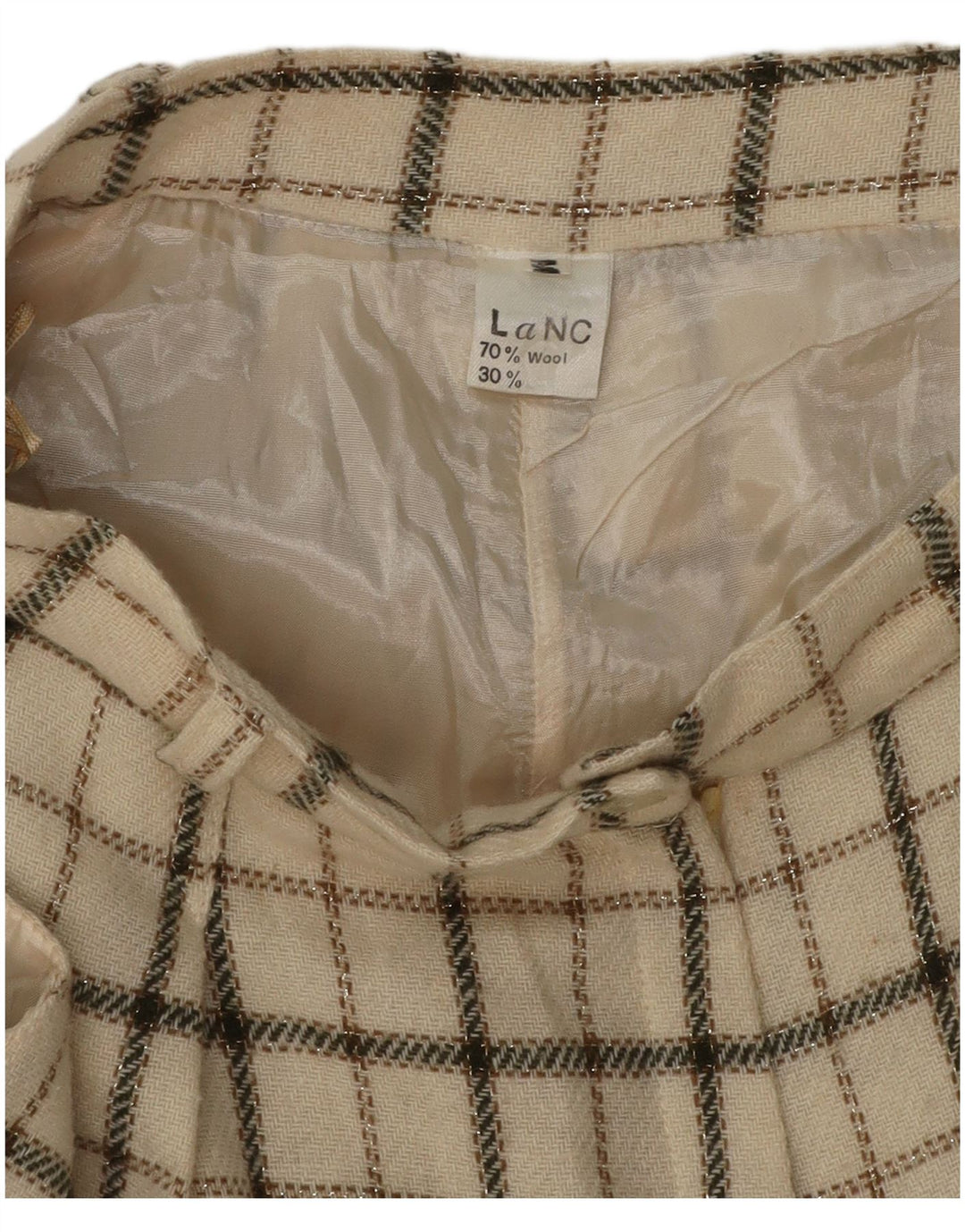 VINTAGE Pantalones cortos casuales de cintura alta para mujer Medio W26 Lana a cuadros beige