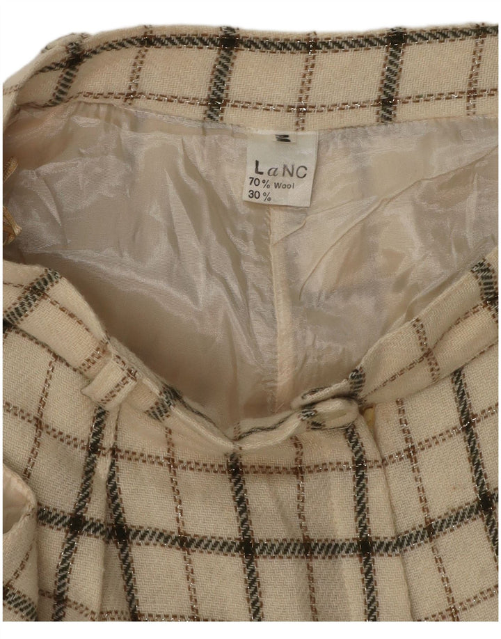 VINTAGE Pantalones cortos casuales de cintura alta para mujer Medio W26 Lana a cuadros beige