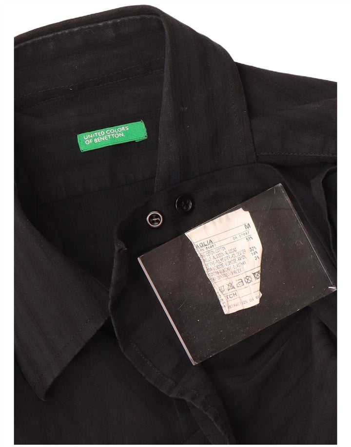 Camisa Benetton Hombre Mediana De Algodón A Rayas Negras