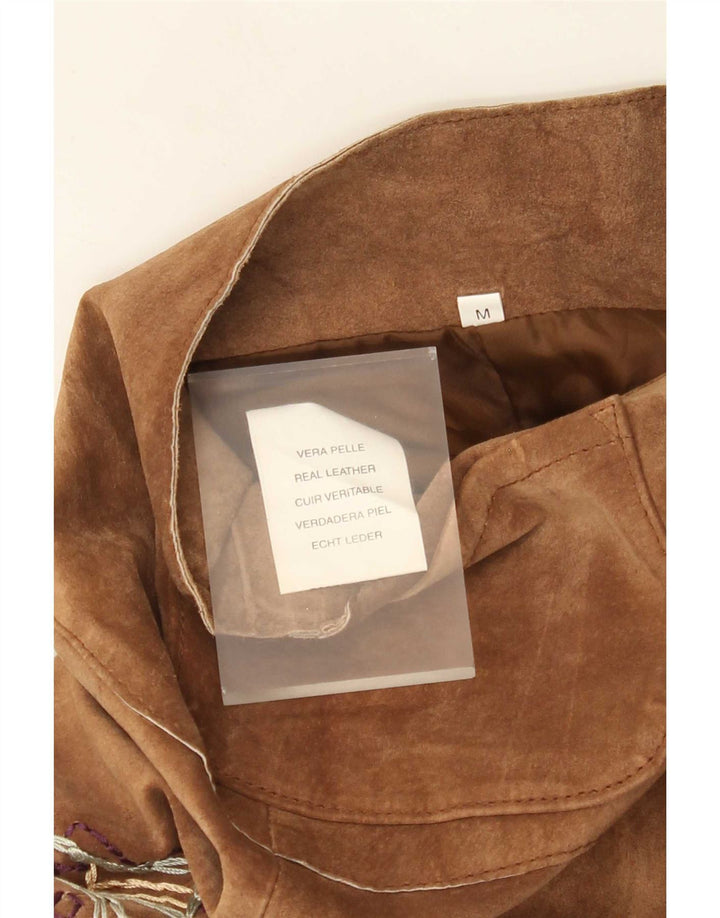 Vintage mujer Bootcut ante pantalones medio W30 L33 cuero marrón