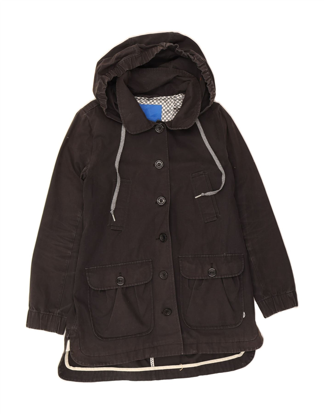 ADIDAS Womens Hooded Windbreaker Jacket EU 40 Medium Black Cotton Vintage Adidas and Second-Hand Adidas from Messina Hembry 