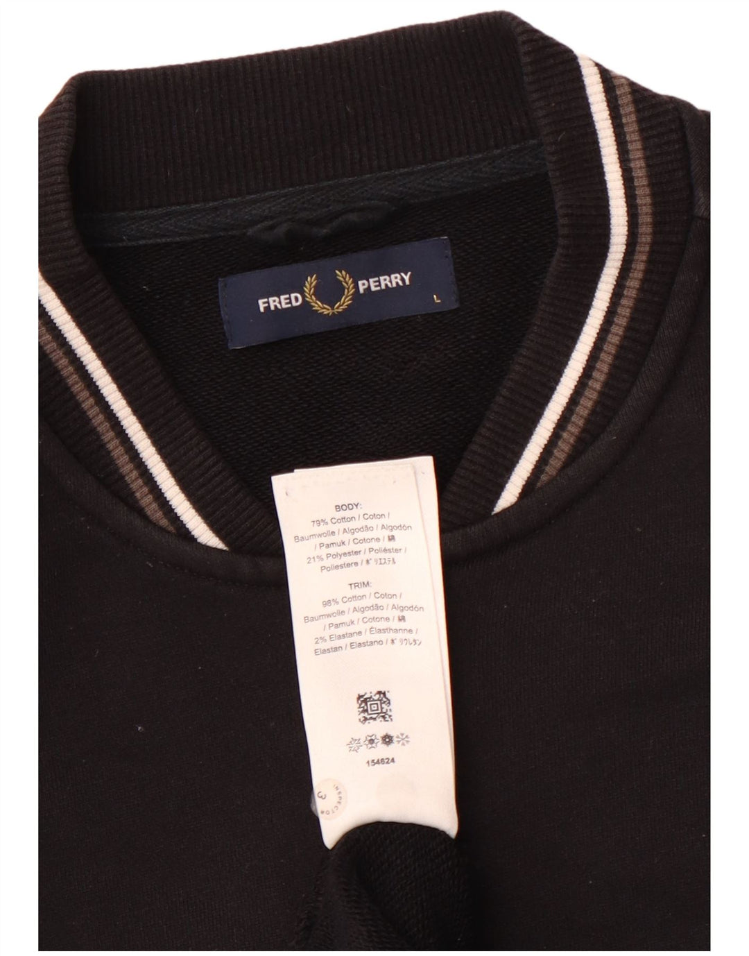 FRED PERRY Chaqueta superior de chándal para hombre Algodón negro grande