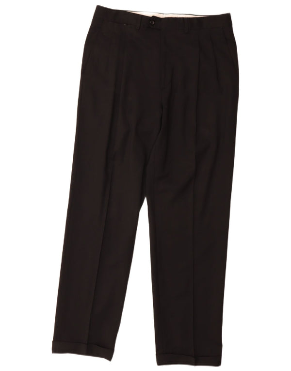 Marks & Spencer Pantalón de traje con pinzas para hombre W34 L31 Lana negra